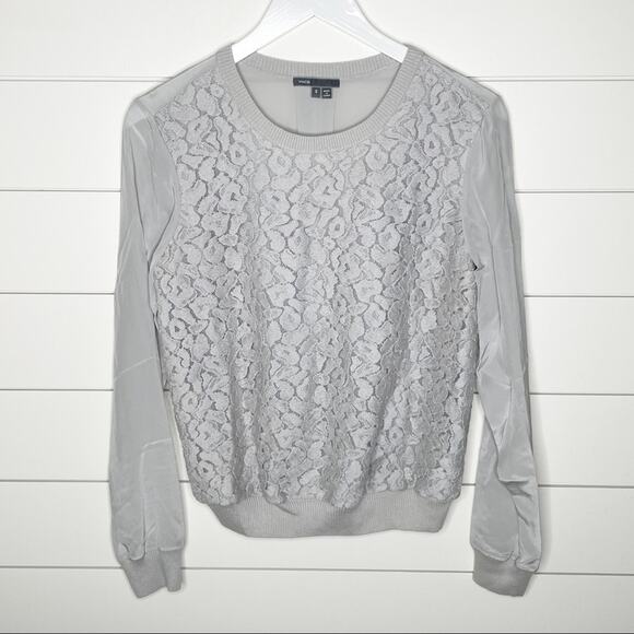 Vince Sweaters - Vince Embroidered Leopard Silk Sweater Nickel Grey Size Small